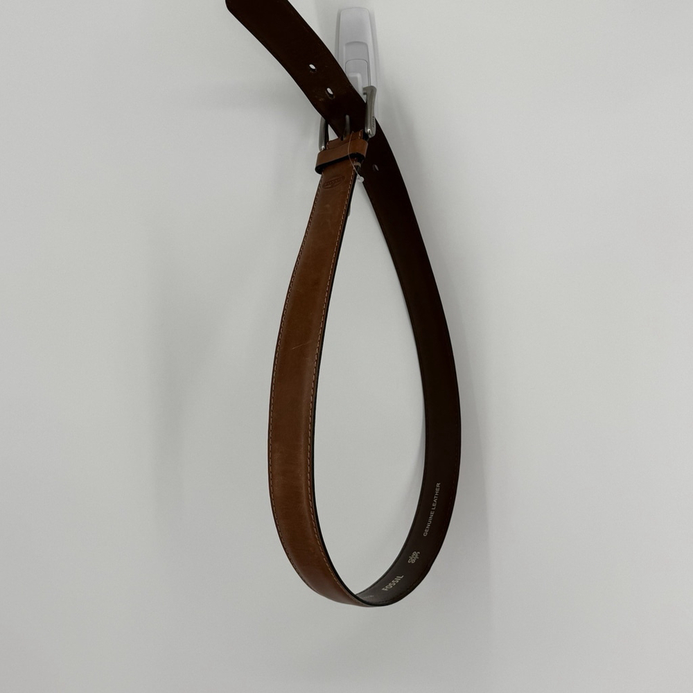 Fossil Brown Leather Belt Size 36 Silver Buckle